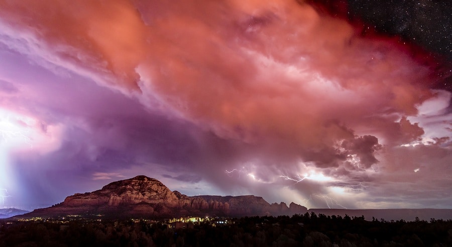A Summer Monsoon In Sedona Arizona Brings Large Lightning Strike